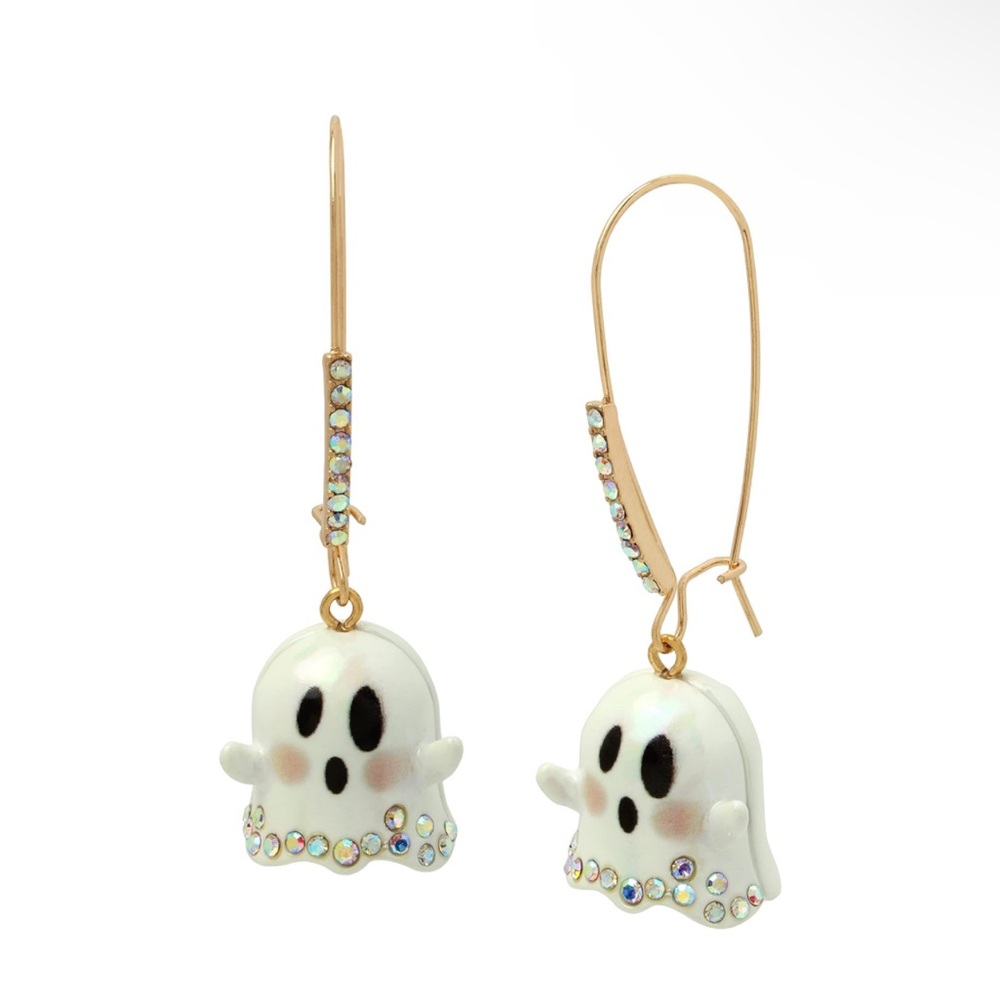 Betsey Johnson NWT/NIB! Glow in the Dark Ghost & Rhinestone Earrings